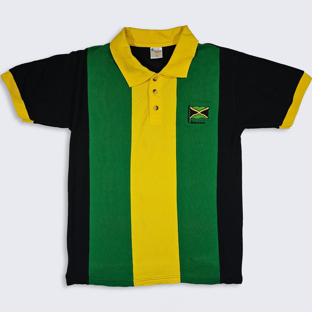 Jamaica Vintage Island Tees Flag Polo Collar Shirt